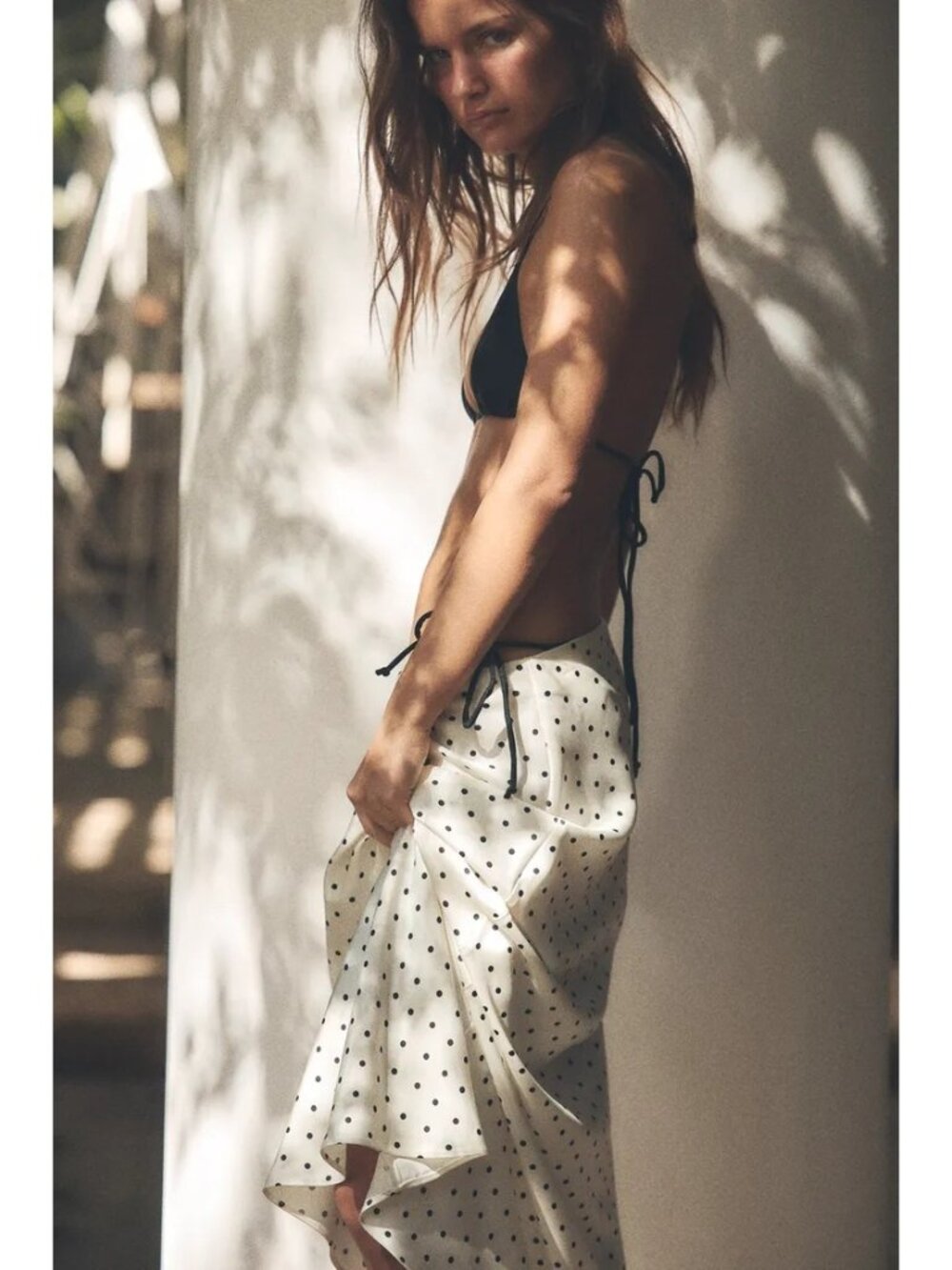 ZARA Ecru Black Polka Dot Silky Maxi Skirt Size Large NEW NWT - Picture 3 of 4